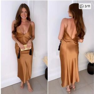 BRONZE ZARA LONG SATIN EFFECT DRESS ZARA BRONZE Champagne